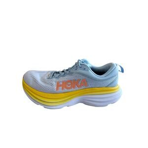 Hoka One One Shoes Bondi 8 Women Sz 7 Blue Yellow Run Sneakers Comfort Walk